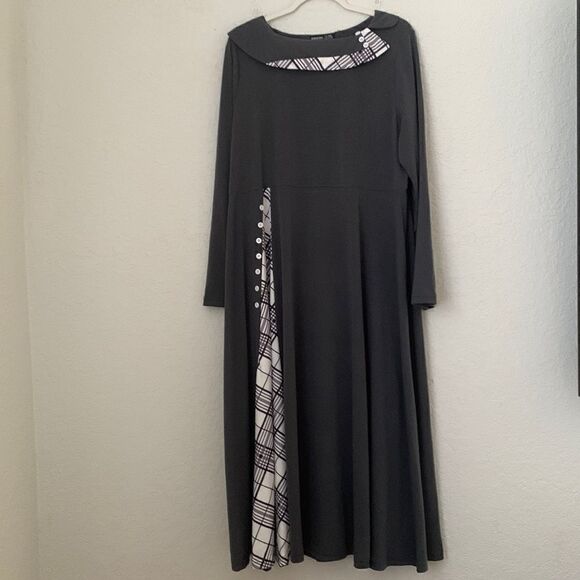 Noracora Cotton Blend Flared Long Sleeve Gray Maxi Dress Size XXL - Picture 1 of 15